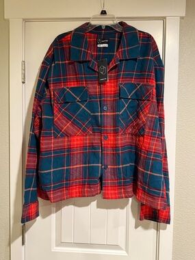Original Use Red & Teal Plaid Utility Flannel